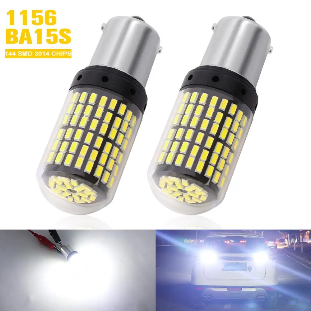 2pcs 1156 PY21W BAU15S LED Bulbs 3014 CHIPS 144 SMD White No Hyper Flash Canbus LED Bulb For Auto Car Turn Signal Reverse Light