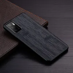 Luxury Bamboo Wood Pattern Leather Phone Case - Premium Designer Cover for Poco M3 Pro 5G (Black)