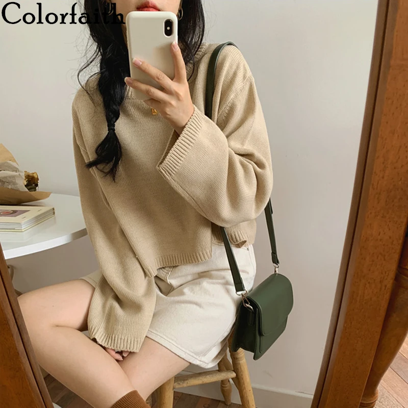 

Colorfaith 2020 Autumn Winter Women Sweater Pullovers Minimalist Oversize Solid Colors Knitted Elegant Ladies Jumpers SW792