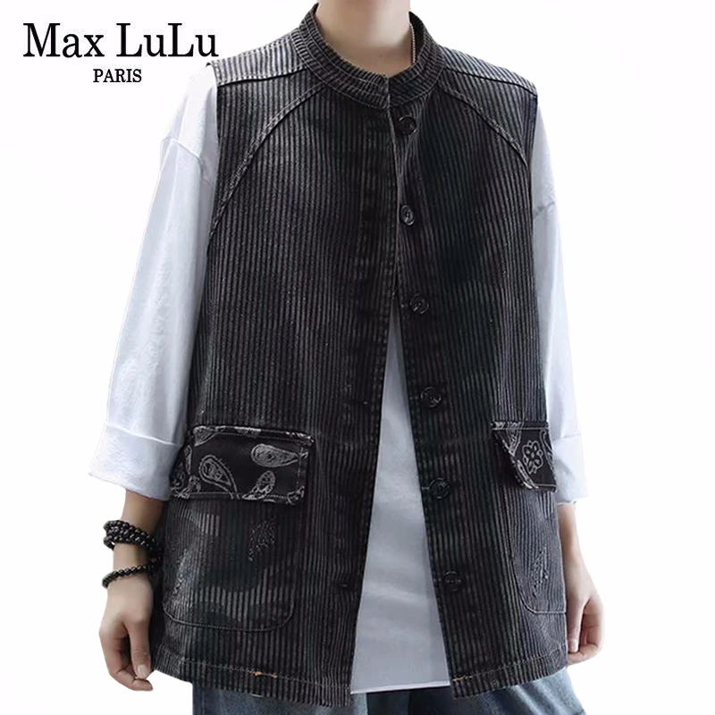 

Max LuLu 2020 Spring Chinese Fashion Style Ladies Corduroy Waistcoat Womens Vintage Plaid Vest Female Casual Loose Ripped Coats