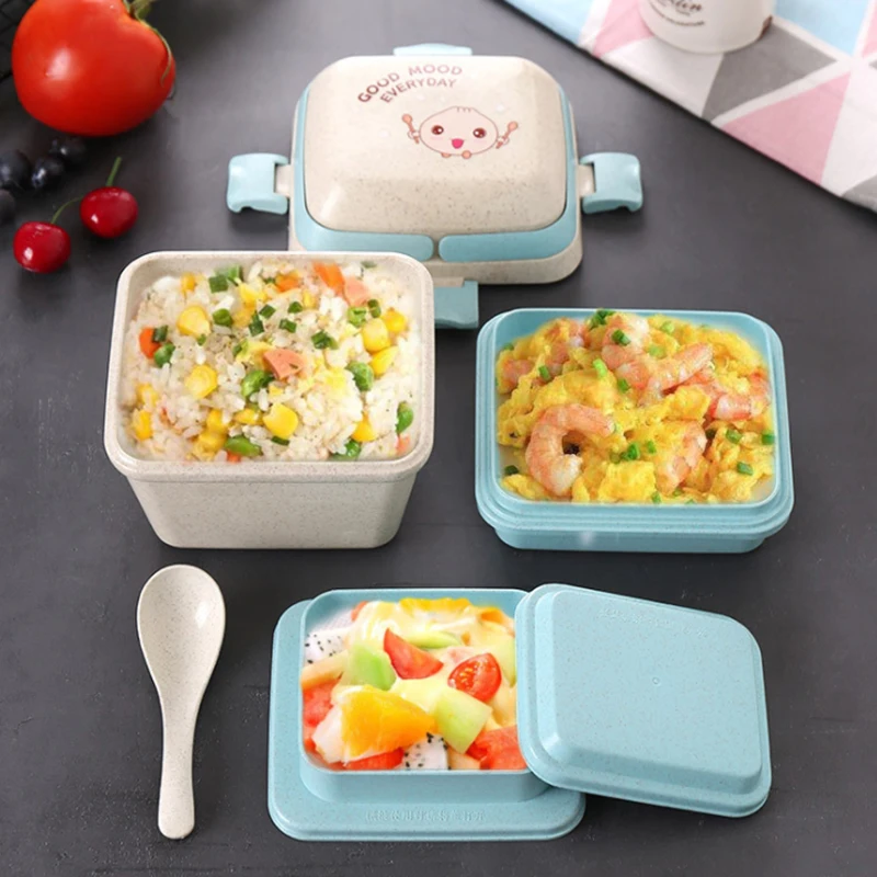 2 или 1 шт. Ланч-бокс для детей Microwavable Bento Контейнер для закусок пшеничной соломы пищевые контейнеры кухонные школьные ящики для хранения с ручками