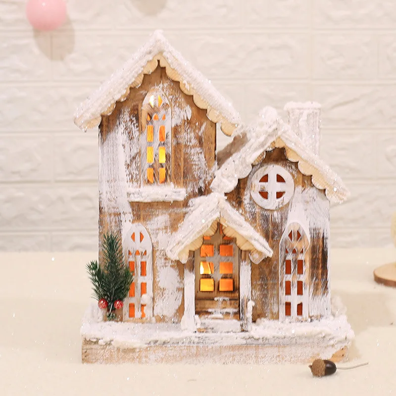 

Christmas Ornaments Christmas Cabin Decorative Snow Small House Wooden Small Castle Bungalow with Light Showcase Scene