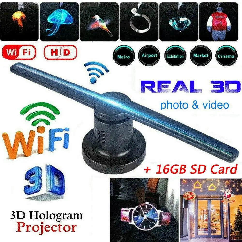 

WiFi 3D Hologram Advertising Display LED Fan Holographic Imaging Projector Light With 16GB Memory Card Advertising logo Lamp