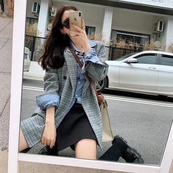 

Mishow 2020 Spring Blazer Women New Outwear Office Ladiy Style Button Plaid Jacket Turn Down Collar Elegant Suit MX20A6189