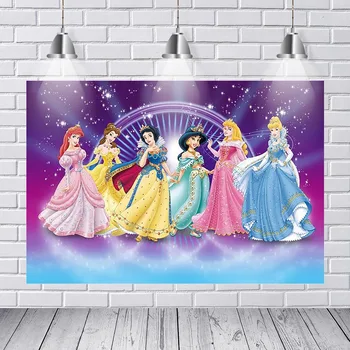 

Tangled Jasmine Ariel Princess Photography Backdrop Girls Birthday Party Photo Background Purple Vinyl Photo Booth Props