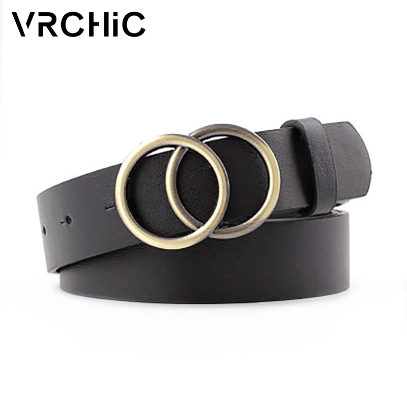 VRCHIC пояса из натуральной кожи для женщин сплав двойное кольцо Пряжка Мода ретро