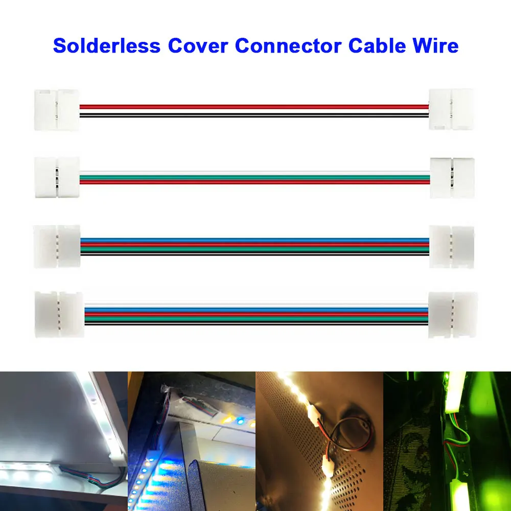 

8-10MM Led Connector Single Dual Solderless Cover 2Pin 3Pin 4Pin 5Pin 15cm Wire For 5050 RGB RGBW Individually Addressable Strip