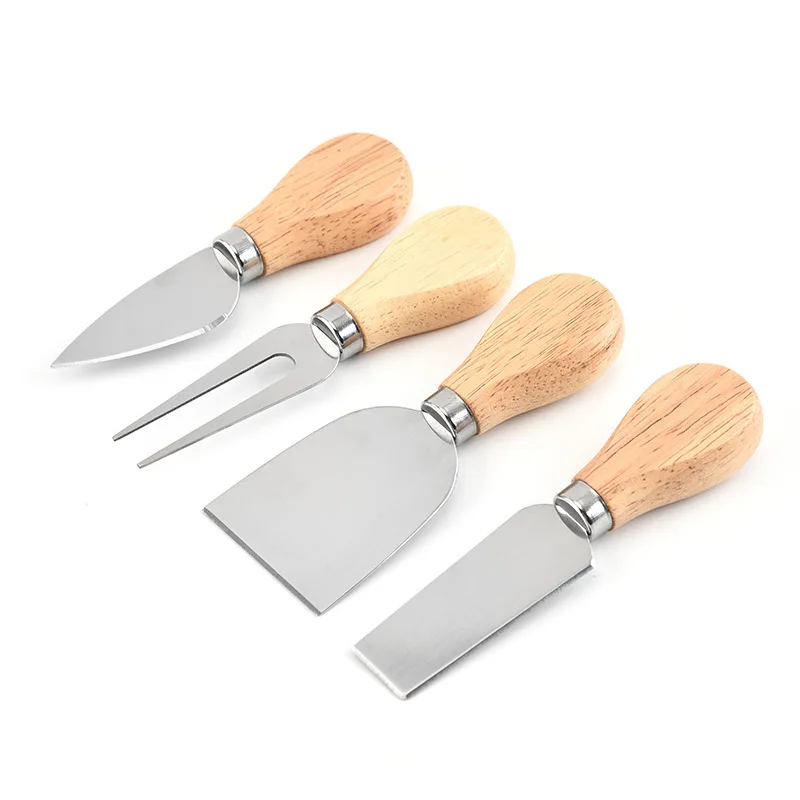 

50Set/Lot 4pcs stainless steel cheese knife wooden handle pizza bread cream baking tool Kitchen accessories