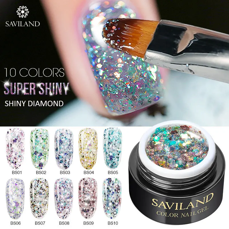 6ml New Nail Gel Glitter Flash Diamond with UV Polish Base Top Gloss Varnish Lacquer Sequin | Красота и здоровье