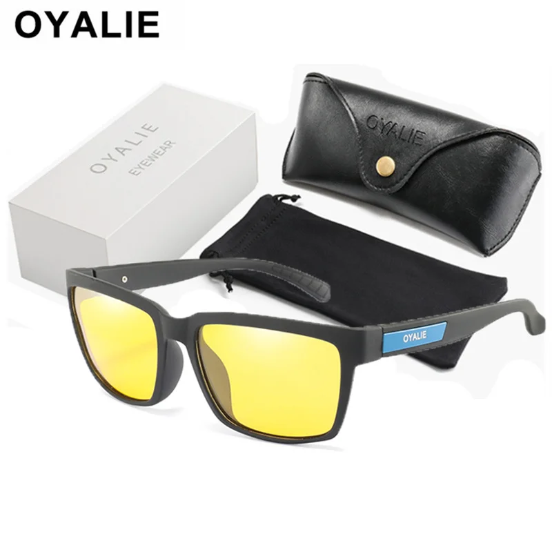 

OYALIE Polarized Men Sunglasses Night Vision Retro Square Sun Glasses Accessories Driving Goggles oculos de sol With Gift Box