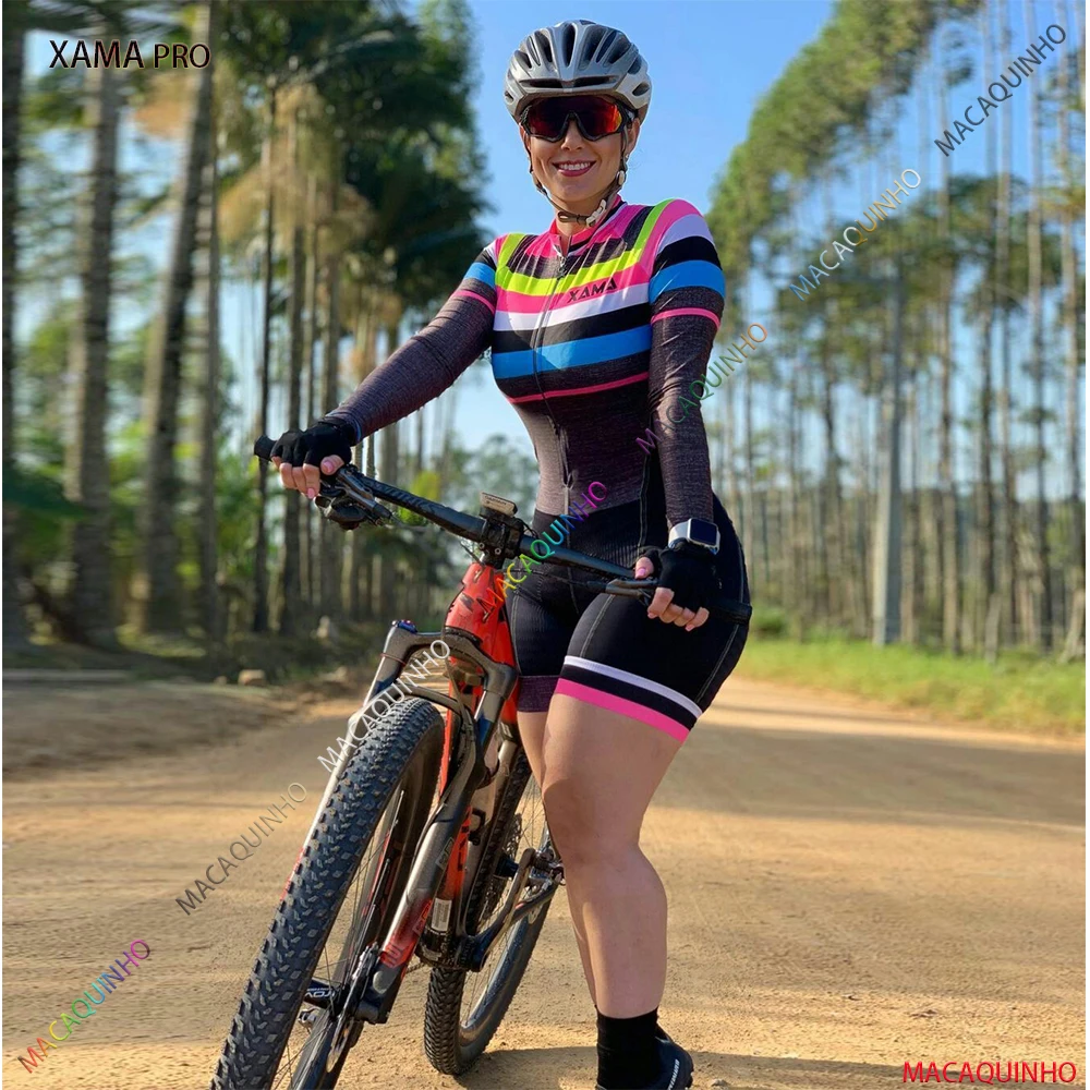 XAMA Pro macaquho Ciclismo Feminino Roupas с бесплатной O Novo macacion Mangas Compridas |