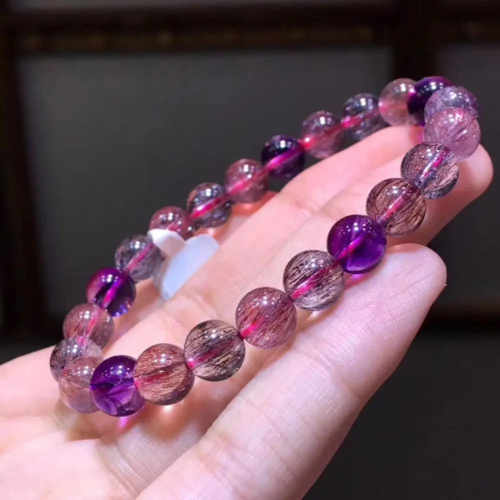

8mm Natural Super Seven 7 Colorful Rutilated Quartz Crystal Clear Round Beads Bracelet Women Jewelry Fashion Certificate AAAAA