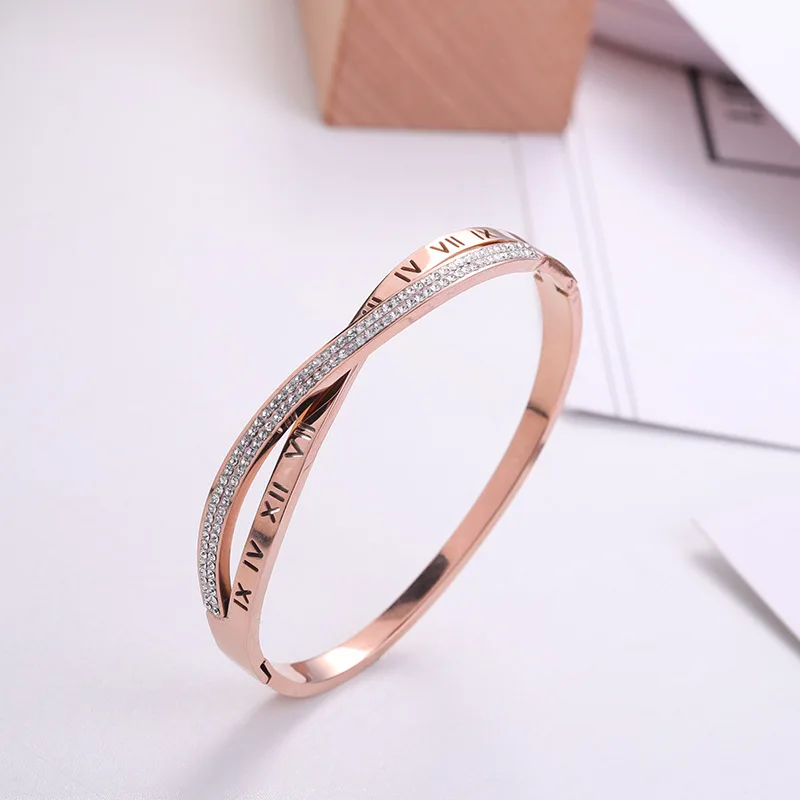 Women's Bracelet Silver Color Gold Bangles Rose Gold Rhinestone Bracelet Cuff