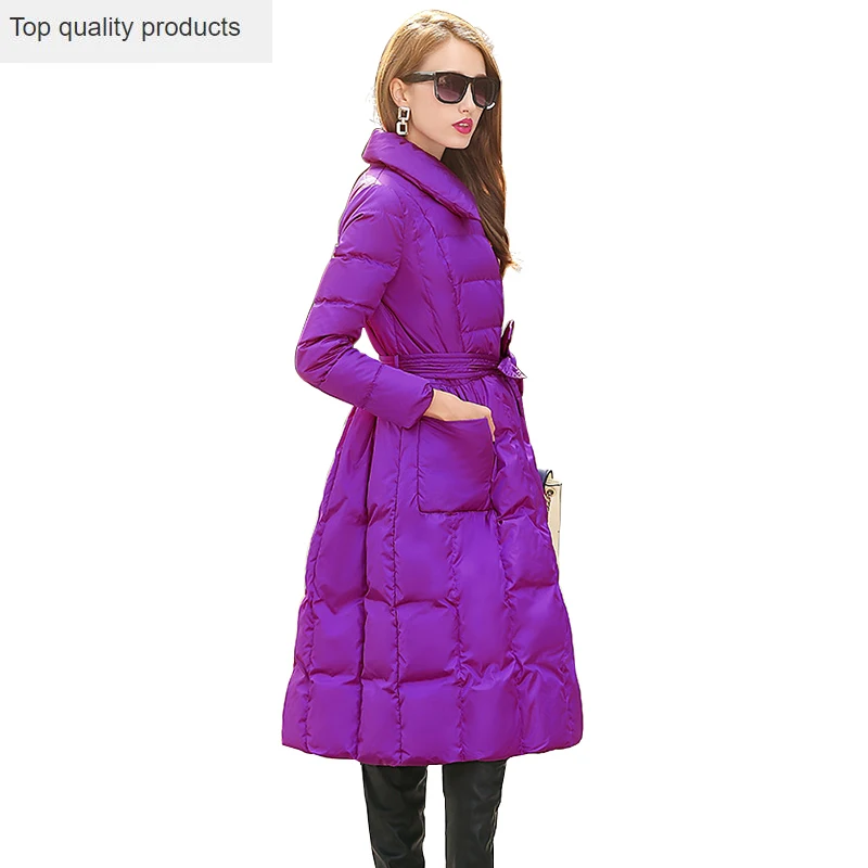 New Women Down Coat Fashion Warm White Duck Down Jacket Pure Color Turn