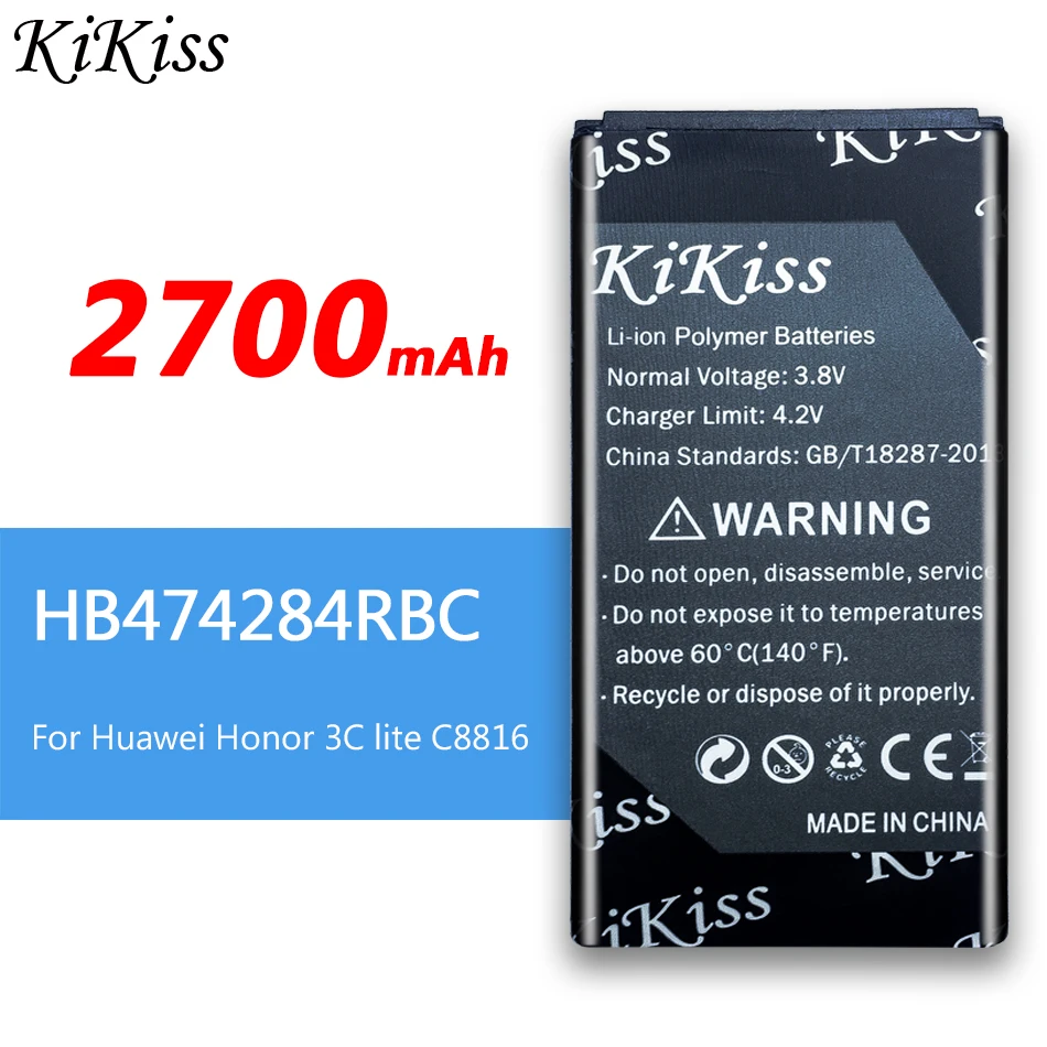 KiKiss для huawei Ascend P6 P8/P9/P10/P20/G9 Lite Honor 5C/8/3C Lite 4A 5A Y6 Y5 II батарея мобильного телефона HB366481ECW HB4342A1RBC - Цвет: HB474284RBC