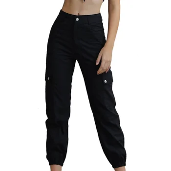 

Women Cargo Pants Trousers Ladies High Waist Pockets Button Fly Loose Plus Size Beam Pants