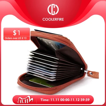 

Women Business Card Holder Cow Leather Card Wallet Credit Card Holder Case Wallet Box Mini Antimagnet Prevent Male Men PJ034