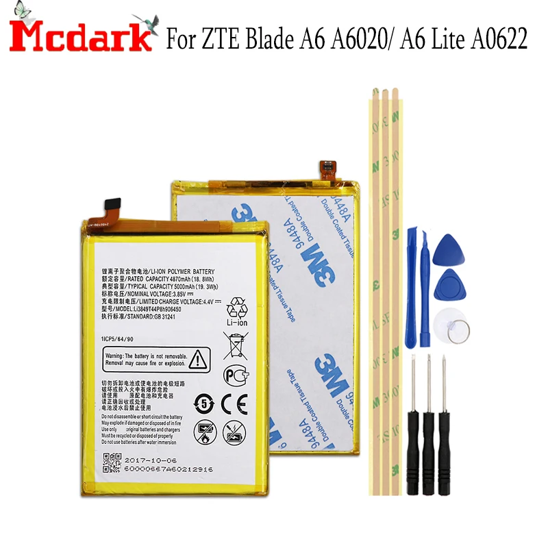 Li3849T44P8h906450 батарея 5000 мАч высокое качество для ZTE Blade A6 A6020/ Lite A0622 смартфон +