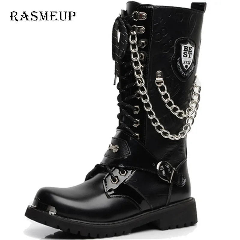 RASMEUP высокие мужские армейские ботинки в стиле милитари до середины икры