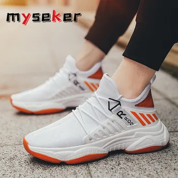 

Light Flat Men's Sport Shoes for Men Round Toe Sports Shoes Summer Shoes 2020 Brown Man Sneakers Flying Weaving Running Shoes