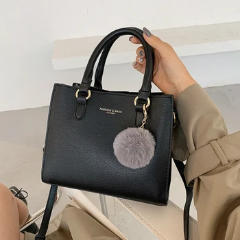 

2020 Winter Handbag Women Casual Tote Bag Female Large Shoulder High Quality Suede Leather Handbag with Fur Ball