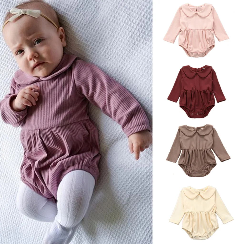1PC Newborn Infant Baby Girls Velvet Romper Long Sleeve Ruffles Jumpsuit Princess Baby Girl Autumn Spring Cotton Clothes Solid
