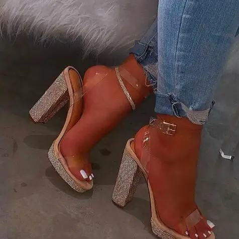 

Hot women 2020 high-heeled rhinestone women's shoes high-heeled sandals candy color beach sandals outdoor banquet wild slippers