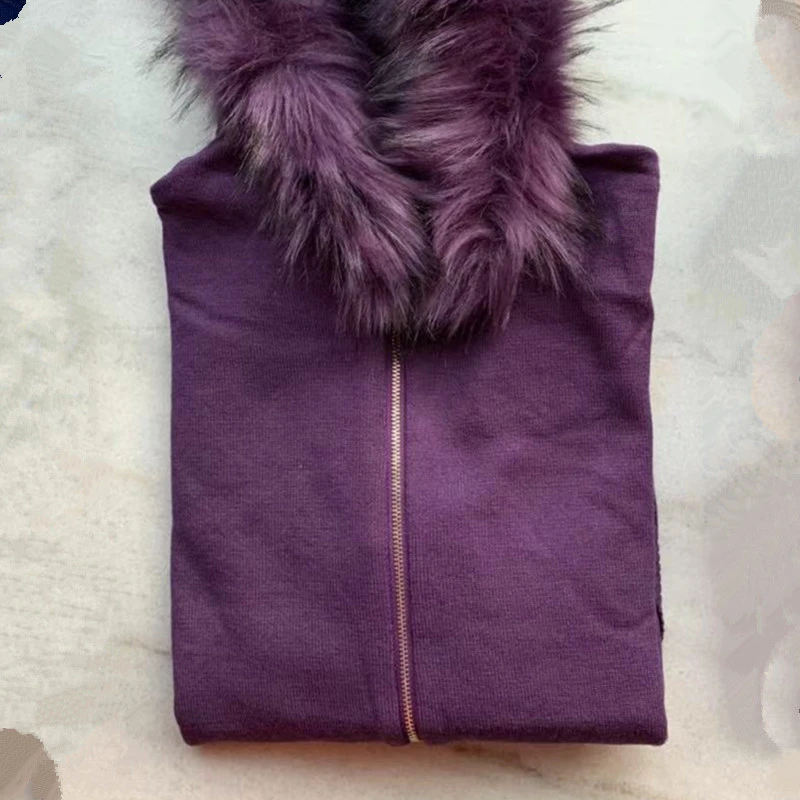 Knitted tracksuit for women Hooded Sweater Casual knitted suit Women 2 Piece set Zipper long sleeve Sporting women's suit - Цвет: purple