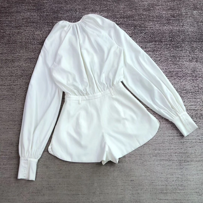 New Arrival High Quality Loose Solid Women Long Sleeve Playsuit High Waist Short Romper 2019 Fashion Female Jumpsuit with Sash