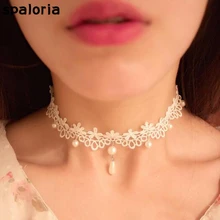 Spaloria стимпанк готический Белый цветок кружево жемчуг колье для женщин Винтаж цепочки на ключицы воротник Свадебные украшения