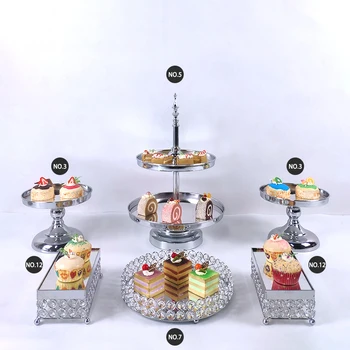 

2020 new arrive Crystals Cake StandCake silver Decorating Supplies Cupcake Tower Stand Wedding Plates Set Metal