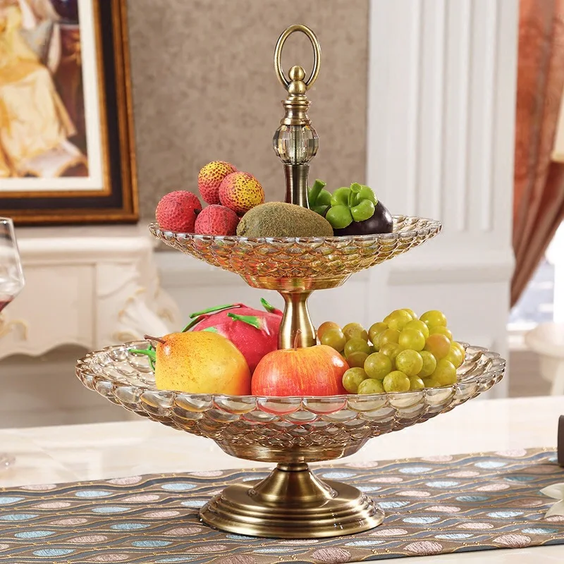 

Manufacturers Direct Selling Multilayer Fruit Bowl Creative Glass Double Layer Fruit Bowl High Base Fruit Bowl Fashion gan guo t