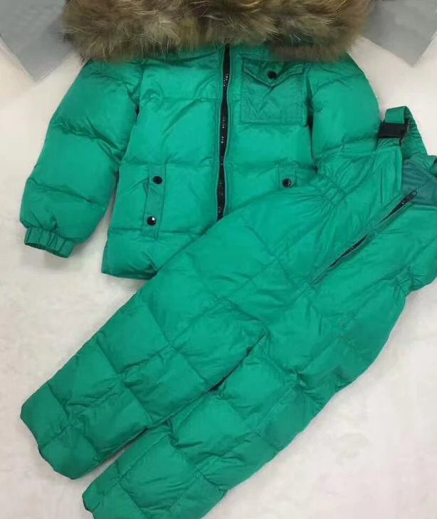 Г., зимняя куртка детский пуховый костюм верхняя одежда для детей лыжный костюм пуховик для мальчиков и девочек+ штаны, лыжный костюм с капюшоном и натуральным мехом парка - Цвет: as picture