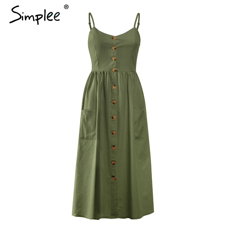 Женское хлопковое платье в полоску Simplee элегантное миди с пуговицами и ремешками