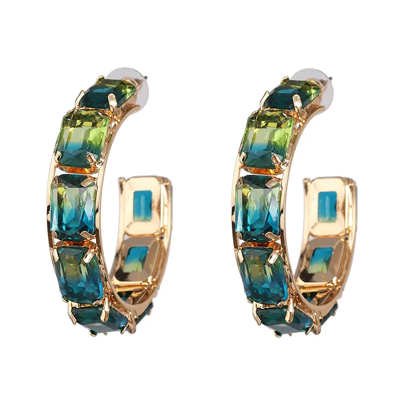 Jujia модные круглые серьги-кольца для женщин Hyperbole Ear разноцветные хрустальные серьги ювелирные украшения для свадьбы - Окраска металла: 52596-GN