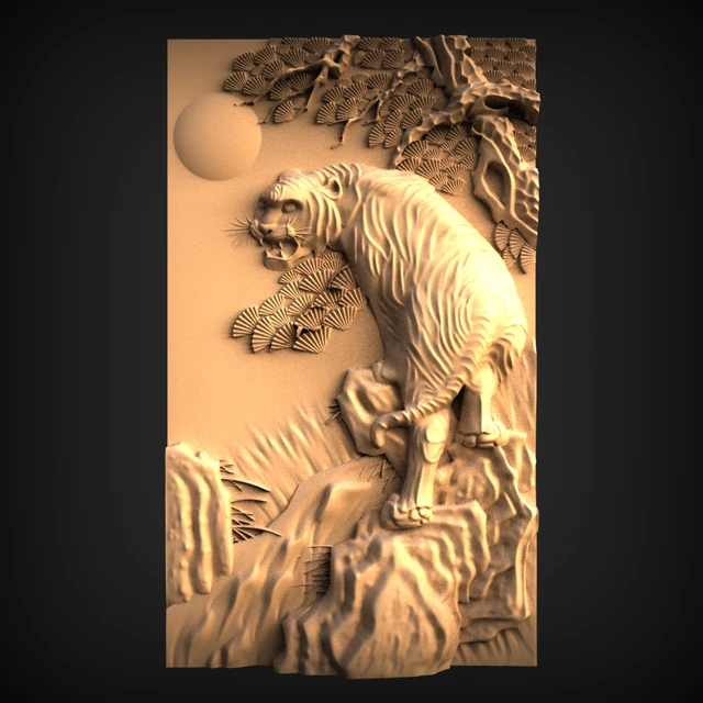 5+ 3d stl tiger bas relief models for CNC Routers, 3D Printer