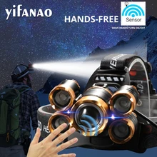 5000 люмен светодиодный налобный светильник 5T6 светодиодный налобный фонарь мощный мигающий светильник Фонарь налобный светильник 18650 батарея лучше всего подходит для кемпинга рыбалки