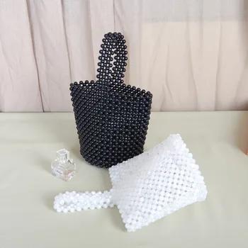 

Bags Handbags New Tote Bag Pearl Bads Black Korea Hand-Woven Beaded Hand Bag Women
