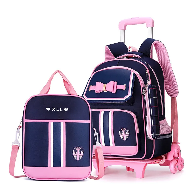 School-Bags Trolley Girls Backpack Waterproof Boys Children with 2/6 Wheels-Stairs Kids