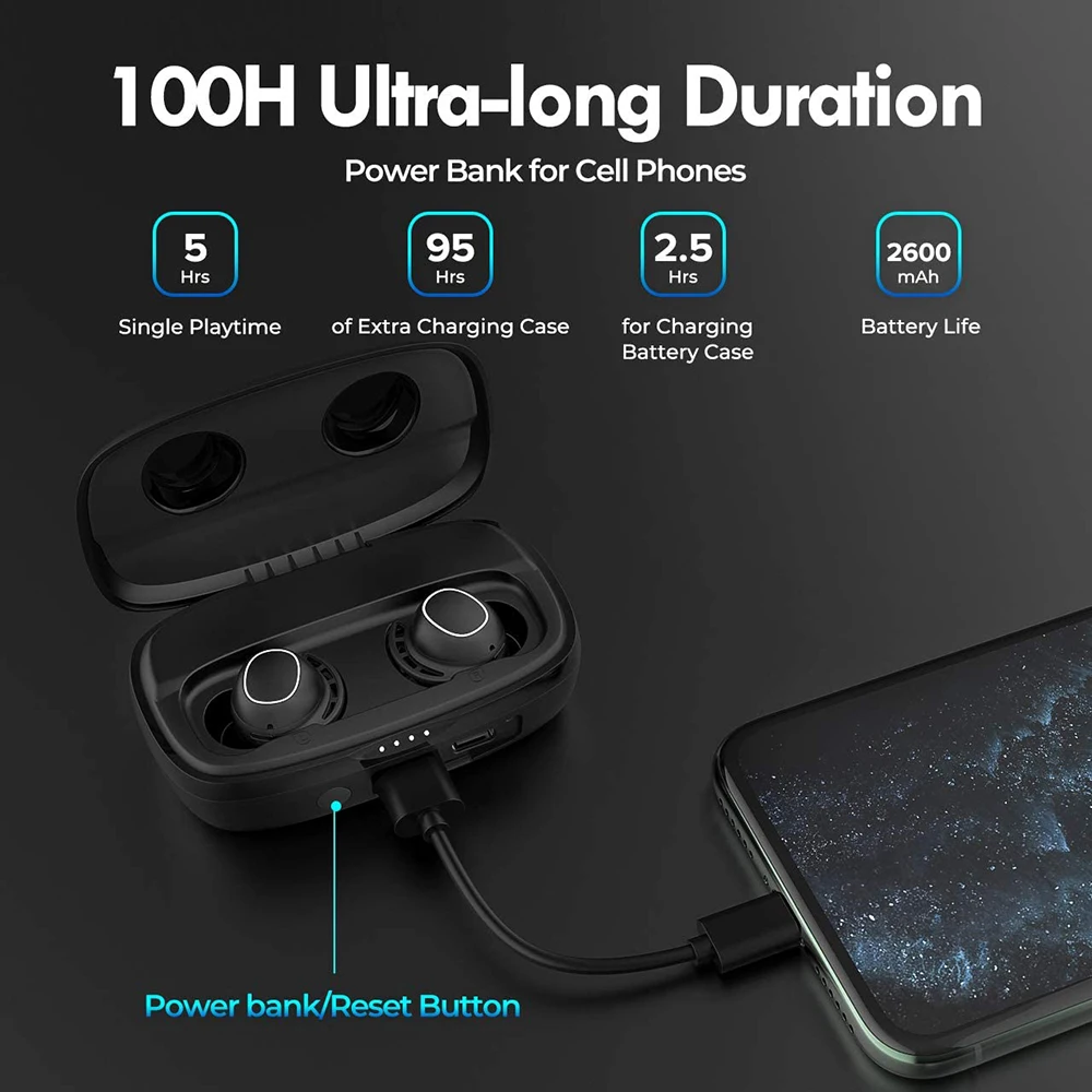 Mpow M30 Plus Ture Wireless Earbuds Bluetooth 5.0 Earphones with IPX7 Waterproof Punchy Bass Touch Control for Smartphone Tablet