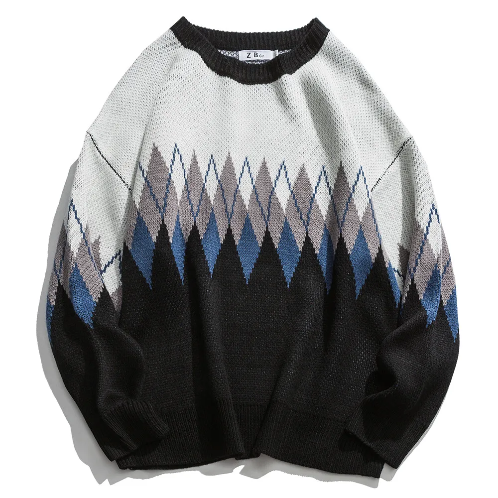 OSCN7 забавные Полосатые свитера с дырками для мужчин осенние уличные модные мужские пуловеры с круглым вырезом винтажные свитера 60047 - Цвет: Черный