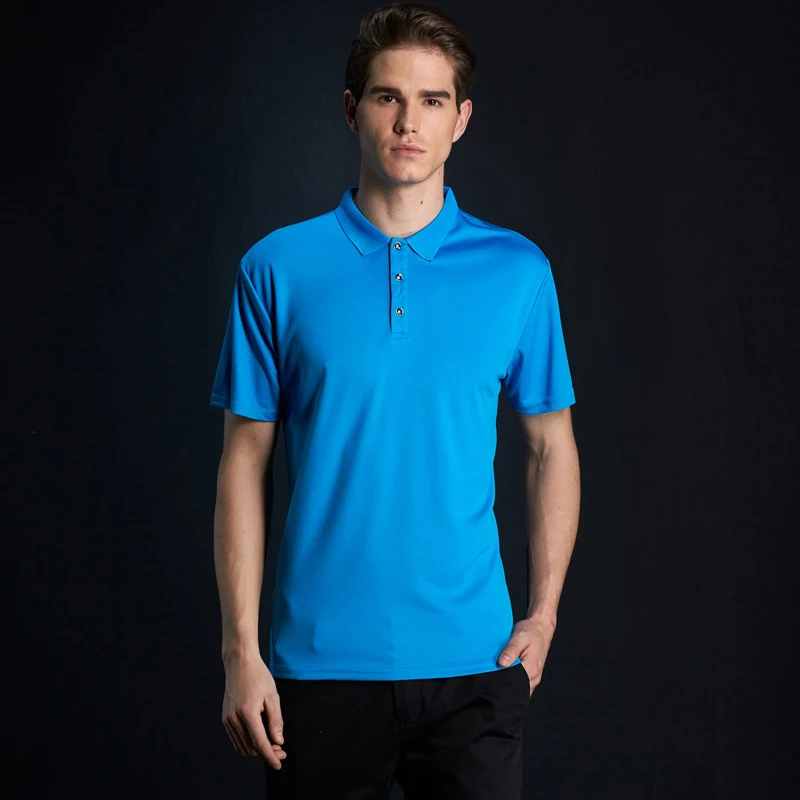 Быстросохнущая дышащая не скатывающаяся Мужская футболка с отложным воротником, мужская повседневная футболка с коротким рукавом для занятий спортом на открытом воздухе - Цвет: Blue