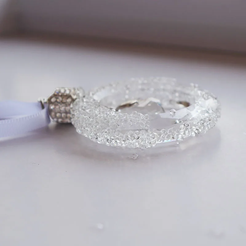 Crystal Christmas Wreathe Figurine Car Pendant Decor Suspension Ornaments Sun Catcher Shining Star Hanging Trim Xmas Gift white