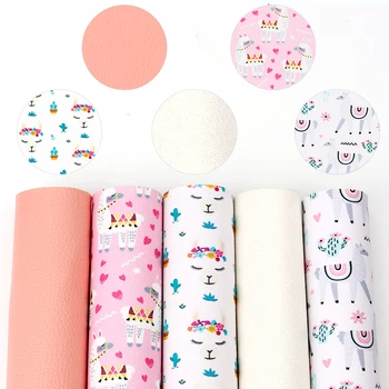 

IBOWS 5pcs 22*30cm Faux Synthetic Leather Fabric For Needlework Alpaca Printed Sheets DIY HairBows Apparel Home Decor Sewing