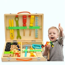 Boîte à outils en bois, ensemble de jeu de Simulation Montessori, jouet pour enfants, pour garçons, démontage d'écrou, assemblage de vis, outil de charpentier de réparation de Simulation