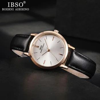 

IBSO Brand Women's Watch Quartz Wristwatch 8mm Ultra thin Leather Strap Quartz Clock Hours Ladies Simple Relogio Masculino