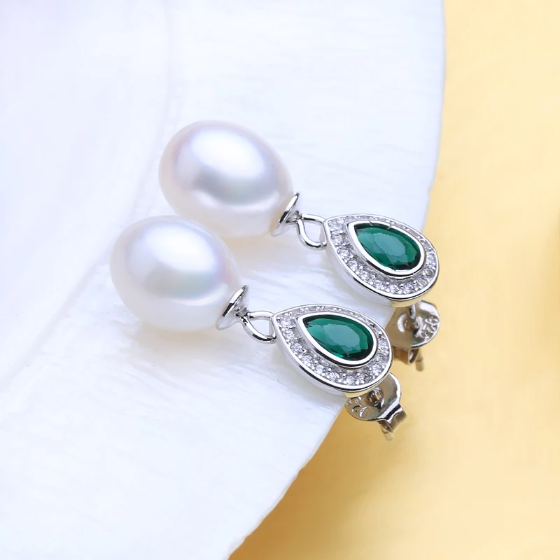 FENASY Ювелирные наборы с жемчугом, Жемчужное подвесное ожерелье в богемном стиле, 925 пробы, серебряные, изумрудные, зеленые серьги-капли с кристаллами для женщин