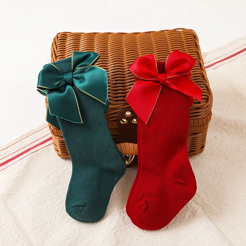 Baby Girls Christmas Socks Toddler Big Bow Red Knee High Long Socks Soft Cotton for 0-5 Years Kids Sock Newborn Gift cotton socks children socks cotton knee socks