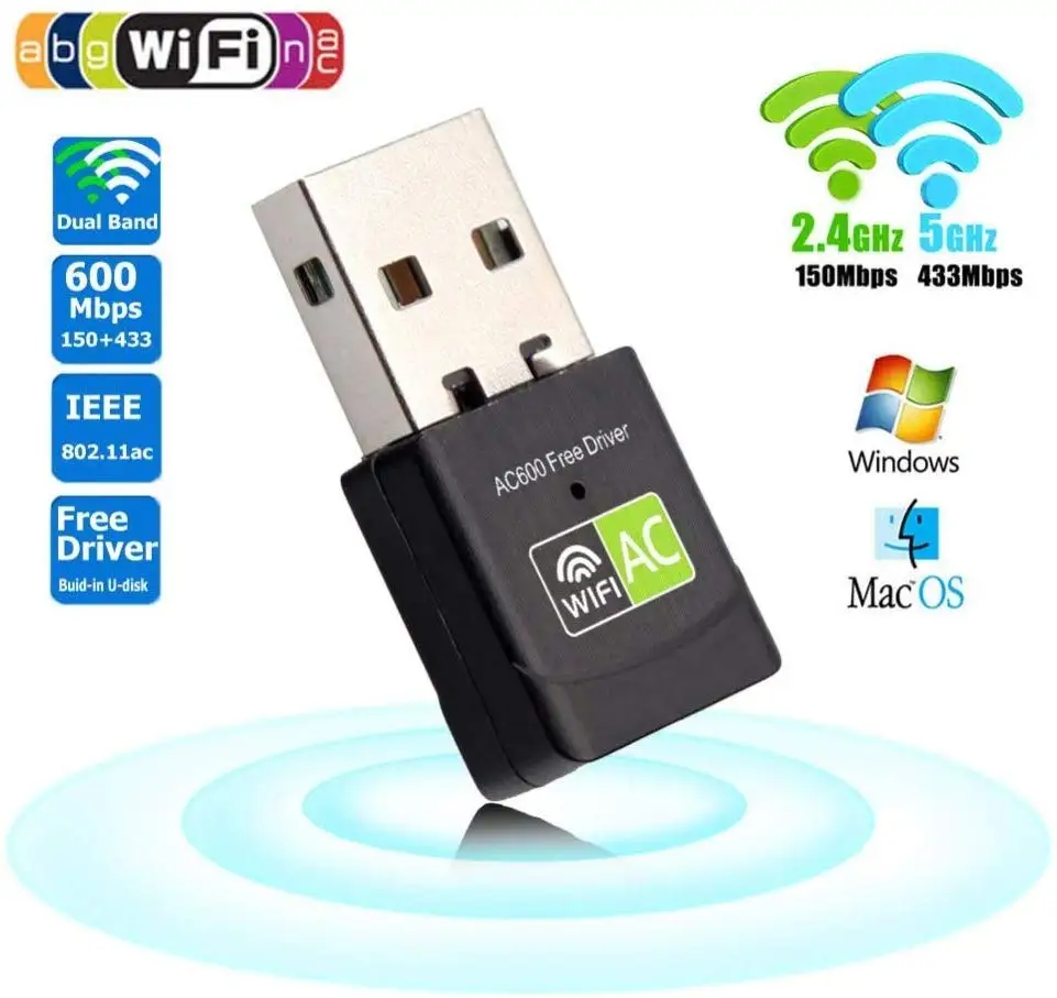 AMKLE 1200 Мбит/с беспроводной USB Wifi адаптер 600 Мбит/с плата драйвер USB LAN Ethernet 2,4G 5,8G Двухдиапазонная USB Сетевая карта Wifi ключ - Цвет: 600Mbps Black