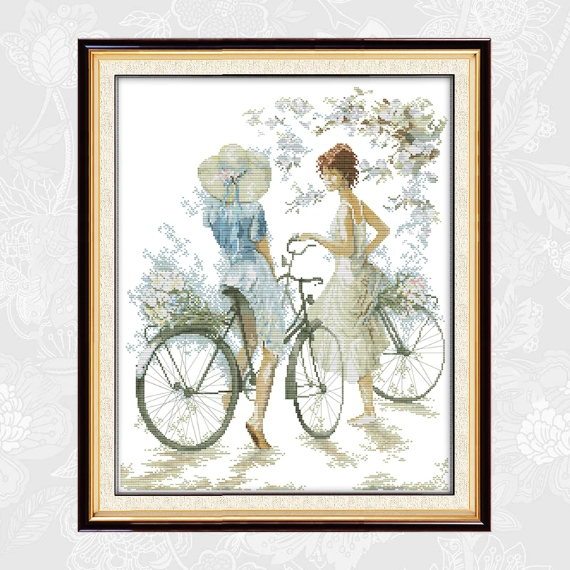 Вышивка крестом Joy Sunday Bicycle girl китайская картина с счетным принтом на холсте DMC 14CT